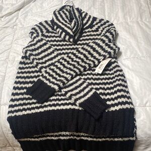 a.n.a Black and White Striped Turtleneck Sweater